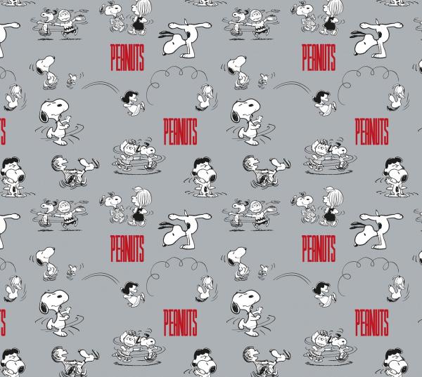 1,25 m Reststück Baumwoll Jersey bedruckt  Peanuts Snoopy Playtime auf Grau